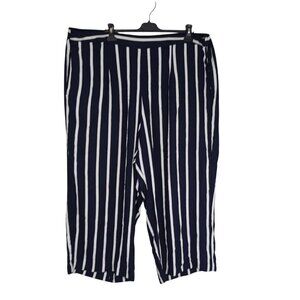Time For Me Cropped Pants 2X  Navy & White Striped Womens Elastic Waist